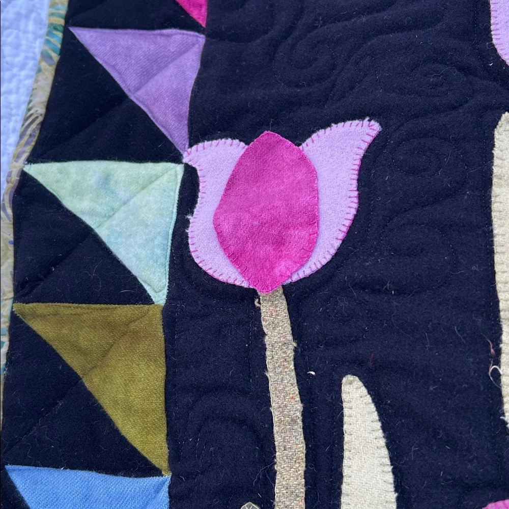 OOAK Handcrafted Wall Hanging Celestial Whimsigoth Applique Flowers Wool Batik